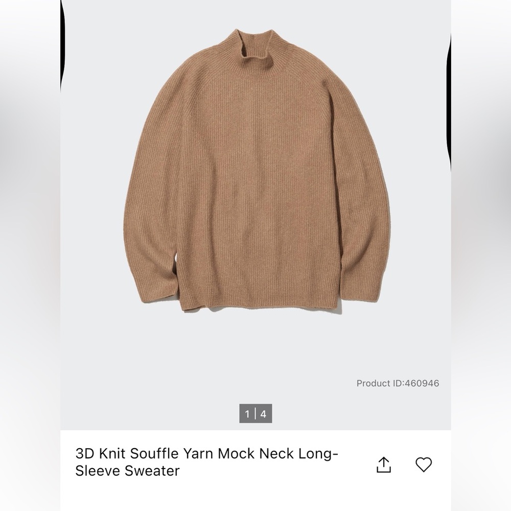 Men's Uniqlo 3D Knit Souffle Yarn Mock Neck Long-Sleeve Sweater